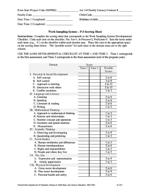 Work Sampling Checklist PDF  Form