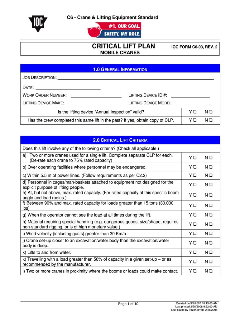  Critical Lift Plan Mobile Cranesdoc 2008-2024