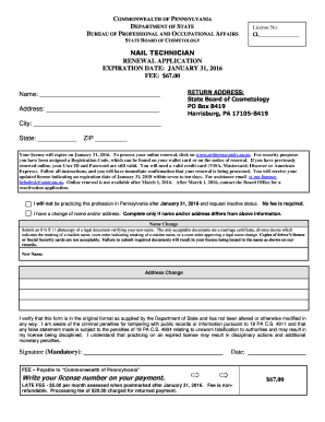 Pa Cosmetology License Renewal Online  Form