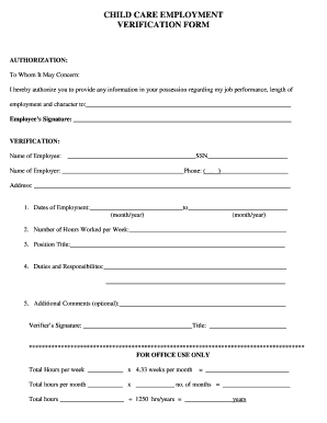 Child Care Employment Verification Letter  Form