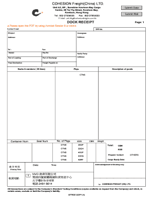 Dock Receipt Template  Form