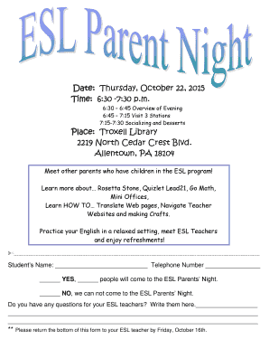 ESL Parents Night Invitation B2015b Parklandsd  Form
