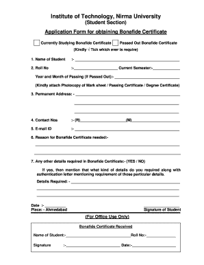 Bonafide Application Form PDF