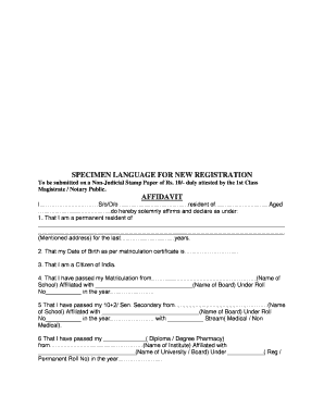 Affidavit for New Registration  Form