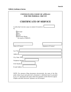 Certificate of Service Federal Court Sample  Form