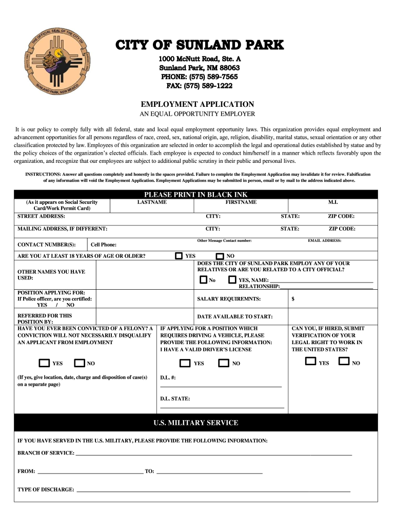  Sunland Park Employment Application PDF  Hitchhiker  Hitchhiker Nmstatelibrary 2013