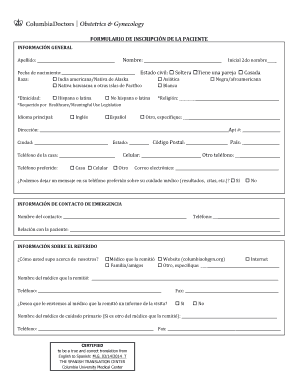 Patient Information Form in Spanish