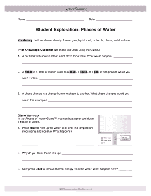 Student Exploration Phases of Water  Form