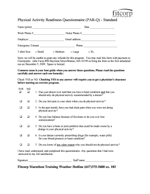Physical Activity Readiness Questionnaire  Form
