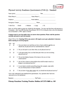 Physical Activity Readiness Questionnaire  Form