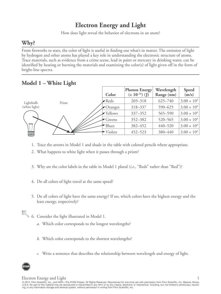 Electron Energy and Light Pogil  Form