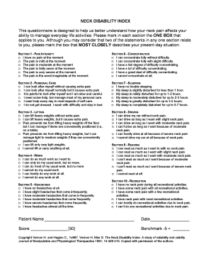 Neck Disability Index PDF  Form
