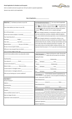 Rental Application for Residents and Occupants Each Co Resident  Form