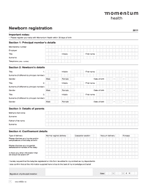 Momentum Health Newborn Registration Form