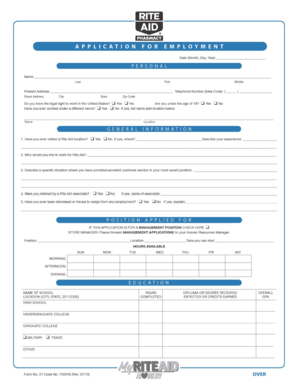 Rite Aid Job Application  Form