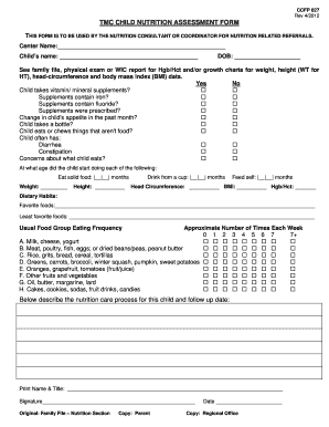 CHILD NUTRITION ASSESSMENT FORM