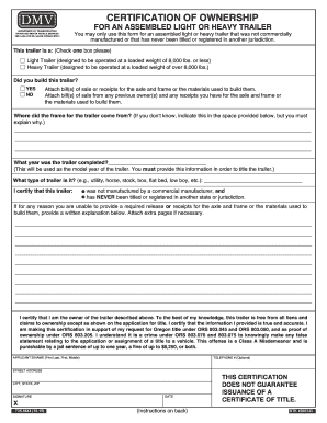 735 6644 Certfication of Ownership for an Assembled Light or Heavy Trailer Odot State or  Form