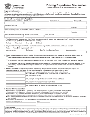 Declaration of Highway Driving Experience  Form