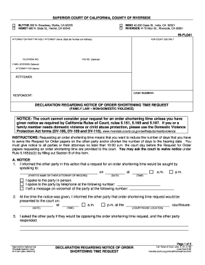 Declaration Regarding Notice of Order Shortening Time Request Riverside Courts Ca  Form