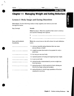 Chapter 11 Managing Weight and Eating Behaviors Worksheet Answers  Form