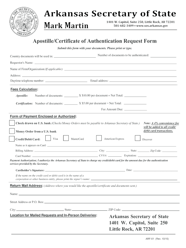 Arkansas Apostille  Form