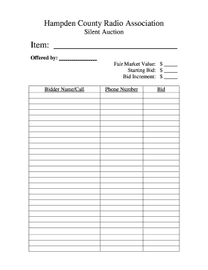Silent Auction Bid Sheet Fill Out And Sign Printable Pdf Template Signnow