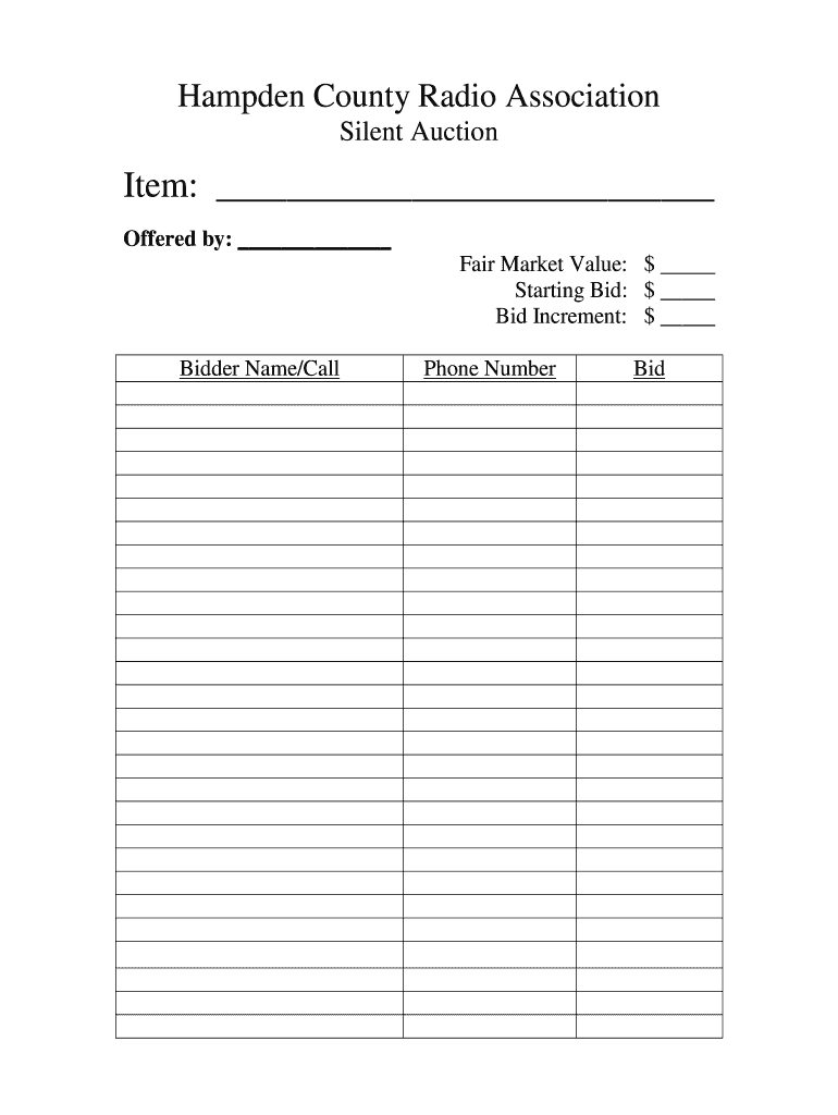 Get and Sign Silent Auction Bid Sheets Printable PDF  Form