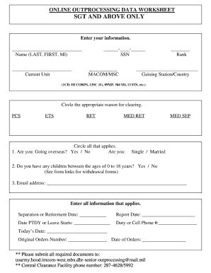 Fort Hood Outprocessing  Form