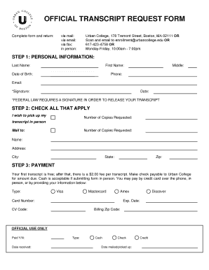 Urban College of Boston Transcript Request  Form