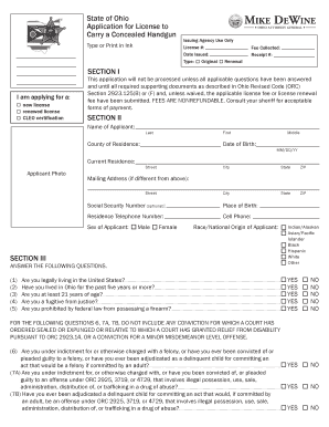 Concealed Carry License and Renewal Application Ohio Attorney  Form