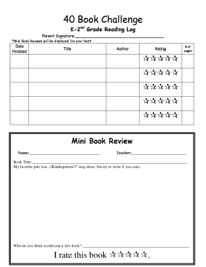 40 Book Challenge Reading Log K 2 Woodford County Schools  Form