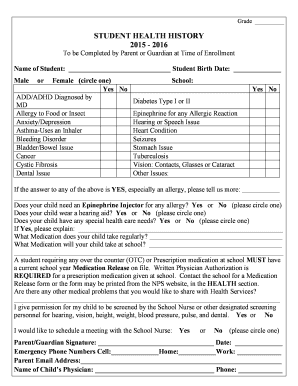  Student Health History Form 16 Norman Public School 2015