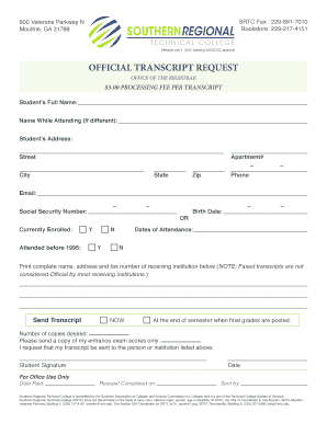  Southern Regional Technical College Transcript Request 2014