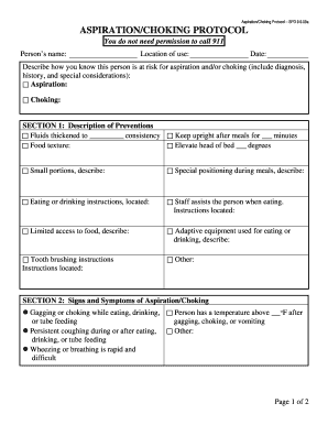 ASPIRATIONCHOKING PROTOCOL Co Washington or  Form