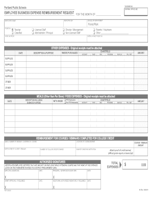 Employee Reimbursement Request Portland Public Schools Pps K12 or  Form