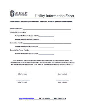 Real Estate Utility Information Sheet