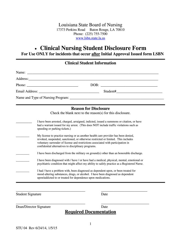 LSBN Clinical Disclosure Form  Louisiana State Board of Nursing