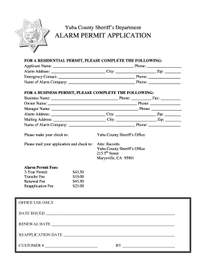 ALARM PERMIT APPLICATION Yuba County Sheriffs Office Sheriff Co Yuba Ca  Form