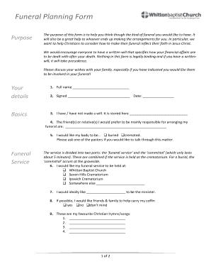 Funeral Planning Form Whitton Baptist Church Whittonbaptist Org