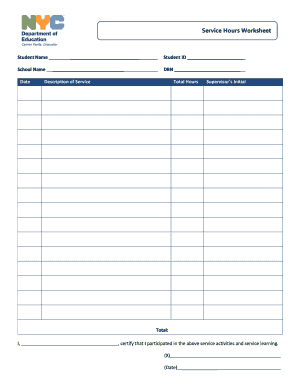 Service Hours Worksheet NYC Lab School for Collaborative Studies  Form
