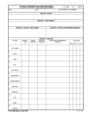 Physical Demands Analysis Template  Form