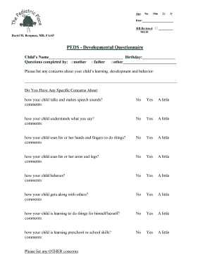 Peds Questionnaire Form