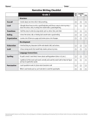 Narrative Writing Checklist Grade 6  Form