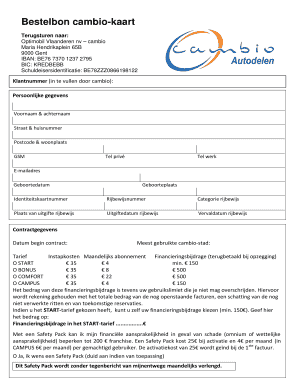 Bestelbon Cambio Kaart Cambio Carsharing  Form