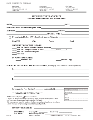 Ecc Transcript Request  Form