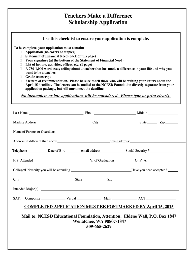 Teachers Make a Difference Scholarship Application Ncesd  Form