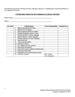 Critical Data Matrix  Form