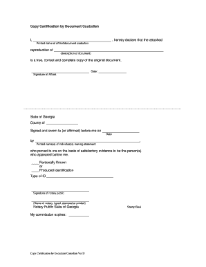 Copy Certification by Document Custodian  Form