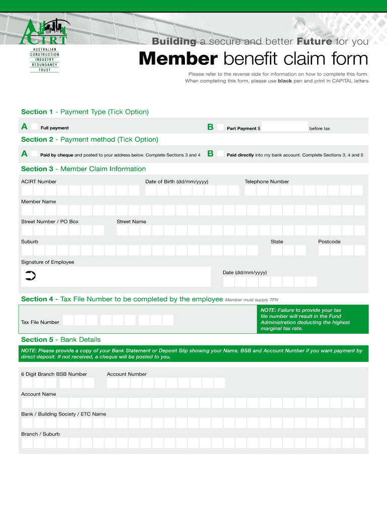  Redundancy Benefit Claim Form 99KB  ACIRT 2015