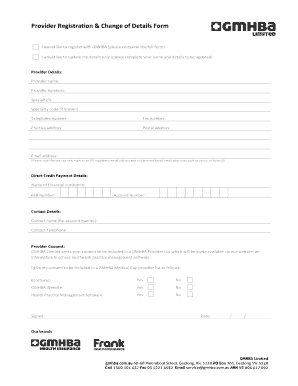 Gmhba Provider Registration  Form